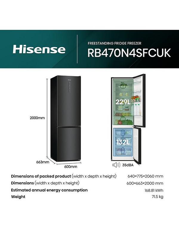 Hisense RB470N4SFCUK 60cm Wide, Total No Frost, C rating, Freestanding Fridge Freezer - Black Stainless Steel - Image 6